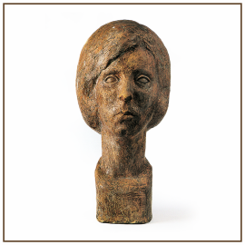 Cabeza de Isabel 1962 Barro cocido patinado 42,5x24,5x26,5 Colección particular.